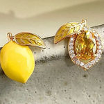 Sunlit Lemon Enamel & Gold Gem Earrings 1cm Mismatched Summer Jewelry Yellow Photo 0