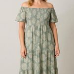 Joyfolie Off Shoulder Floral Maxi Dress Lace Tiered Boho XL Green Photo 3