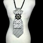 “Dainty Dapper” Black and White Striped necktie necklace with beautiful add on Photo 2