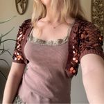 Say What? Say What? Brown Sequin Cropped Cardigan Photo 4