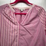 Free Assembly Striped Long Sleeve Ruffle Hem Womens Cotton Top Size XL Pullover Pink Photo 2