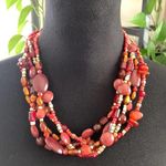 Lia Sophia  Signed Coral Orange Multi Strand Chunky Beaded Boho Costume Necklace Photo 0