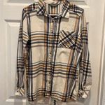 Natural Reflections  Top Women’s XL Ivory Plaid Embroidered Button Up Boho Cotton Photo 0