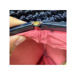 Vintage Navy Blue Straw Woven Kiss Lock Handbag Lucite Style Handle Small Black Photo 5