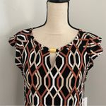 Liz Claiborne Flutter Sleeve Work Blouse Medium Black White Coral Geometric Top Photo 5