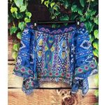 ZARA High Waisted Lined Mini Skirt Boho Aztec Royal Blue Swing Asymmetric M NWT Photo 5