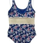 Nicole Miller Navy Floral Shimmer-Band One-Piece Swimsuit Women’s Size Large Photo 2