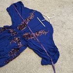 Free People Dress Blue Bohemian Kimono Sleeve w/ Floral Embroidery Size S Photo 5
