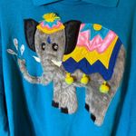 Bordeaux Vintage 1981 Elephant Appliqué Sweatshirt Teal Blue 2X Pom Pom Sweater Photo 2