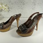 Rue 21  Brown & Teal Pin Stripe Open Toed Heels Photo 4