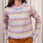 La Ligne Cherie Striped Cropped Rainbow Sweater Wool Cashmere Size Small Pink Photo 9