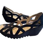 Fly London Yadi Black Leather Nubuck Suede Slip Strappy Wedge Sandals 41 10-10.5 Photo 7