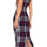 SheIn Women’s medium navy blue bodycon dress bold red white plaid color block pattern Photo 0