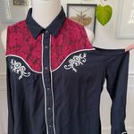 Shyanne Cold Shoulder Western Snap Front Cowgirl Shirt Black Red Lace Embroidere Photo 0