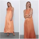 ZARA  Peach Orange Sayin High Neck Slip Maxi Dress Size XS Wedding 4437/071 Photo 1