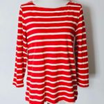 Old Navy  Red & Ivory Striped Relaxed Boatneck Long Sleeve Tee Size Medium Photo 1