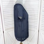 Lucky Brand Embroidered Sheer Chiffon Tee Shirt Navy Blue XS Photo 2