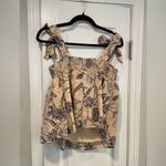 C&C California NWT  Size M Tan Blue Paisley Smocked Tank Top Bows Boho Peasant Photo 5