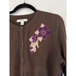 Liz Claiborne NWD Brown Floral Applique Button Front Cardigan Sweater Large Photo 2