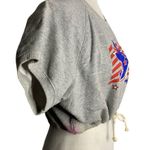 Vintage 80s Cropped Short Sleeve Sweatshirt L Grey Crewneck Drawstring Stars Size L Photo 6