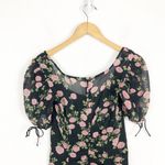 For Love & Lemons Biscotti Mini Dress Noir Roses Size XS Silk Floral Ruched Bow Photo 12