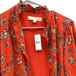 Loft  0 xs burnt orange terracotta paisley boho print mock neck button LS dress Photo 8