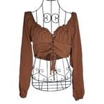 LA Hearts L.A. Hearts Women's M Long Sleeve Lace Up Crop Top Brown Sweetheart Neck Boho Photo 1