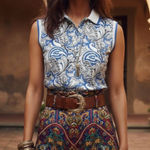 Etro Sleeveless White Blue Paisley Shirt Size 44/Medium Photo 1