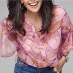 CAbi Pink Minx Leopard Cheetah Print Bell Sleeve Semi Sheer Blouse Photo 3