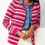 Talbots  Pink Fair Isle Patterned Cardigan Large Photo 0
