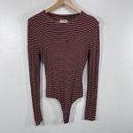 Madewell Women's Crewneck Striped Bodysuit Long Sleeve Burgundy Pink Size M Photo 1