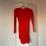 Hello Molly Red Long Sleeve Ruched V Neck Mini Dress Bodycon Photo 1
