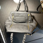 Tory Burch Half Moon Satchel Bag Black Leather Braided Straps Authentic Photo 9