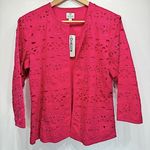 Chico's Chico’s Eyelet Bloom 3/4 Sleeve Open Front Jacket Vivacious Hot Pink 1/M Barbie Photo 0