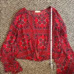 Altar'd State  Women’s Red Bandana Tie-Front Blouse, Size S Photo 7