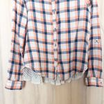 Holding Horses Womens Plaid Button Down Shirt Size 4 Coral Navy Western Boho Photo 2