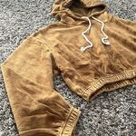 Double Zero Caramel Suede Cropped Hoodie Photo 5