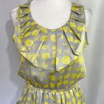 Emmelee New Dot Print Ruffle Trim Dress Sleeveless Satin Mini Yellow Grey Photo 2