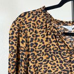 Leopard Peplum Blouse Long Sleeve Boho Chic Flowy Tiered Hem Top Women’s Small Brown Photo 3