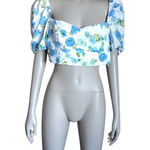 ZARA  White, Blue and Green Floral Crop Top Photo 0