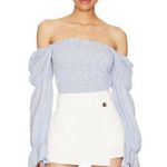 Revolve x More To Come Abigail Smocked Top in Blue Gingham size Small $64 Photo 0