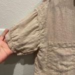 ZARA Tan Short Sleeve Button Down Oversized Crop Top Photo 2