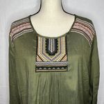 Zenobia NWT  Olive Green Embroidered Tunic Top Long Sleeve NEW Photo 1