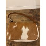 Free People  Cowhide Leather Shoulder Baguette Purse Brown White Photo 5