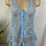 Crochet & Lace Knit Sleeveless Button Front Blouse Vest Top M Blue Size M Photo 0