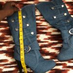 Italian Y2K Jean Denim Leather Baddie Grunge Knee High Boots Large Silver Buckle #Bratz #Gothic #whimsygoth #military #biker #coquette Size EUR 39 Blue Photo 2