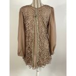 Pretty Angel Brown Open Crochet Lace Puff Sleeve Pullover Top Size Large NEW Photo 1