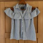 Anthropologie  Sunday in Brooklyn Navy Stripe Scilla Cold Shoulder Blouse size SM Photo 0