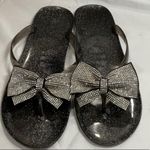 Sparkle & Fade Sparkly Black Sandals with Rhinestone Bows Photo 1