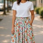 cupio  Womens Skirt Sz M White Floral Colorful Butterflies Flowers Silky Maxi NEW Photo 1